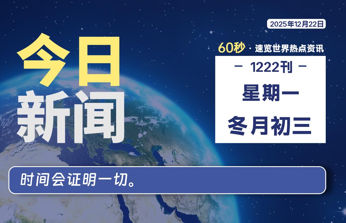 12月22日，星期一, 每天60秒读懂全世界！
